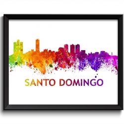 INSTANT DOWNLOAD Santo Domingo Skyline Dominican Republic Colorful Watercolor Cityscape Poster Print Art Painting Red Purple Pink Yellow