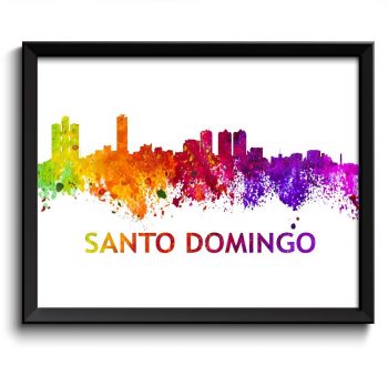 INSTANT DOWNLOAD Santo Domingo Skyline Dominican Republic Colorful Watercolor Cityscape Poster Print Art Painting Red Purple Pink Yellow