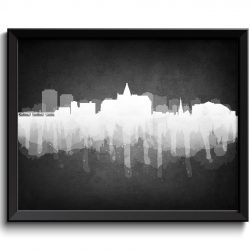 INSTANT DOWNLOAD Saskatoon Skyline Saskatchewan Canada Black White Grey Cityscape Art Print Poster Watercolor Painting