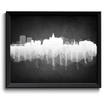 INSTANT DOWNLOAD Saskatoon Skyline Saskatchewan Canada Black White Grey Cityscape Art Print Poster Watercolor Painting