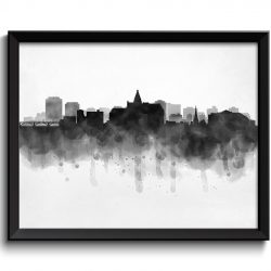 INSTANT DOWNLOAD Saskatoon Skyline Saskatchewan Canada Cityscape Art Print Poster Black White Grey Watercolor Painting