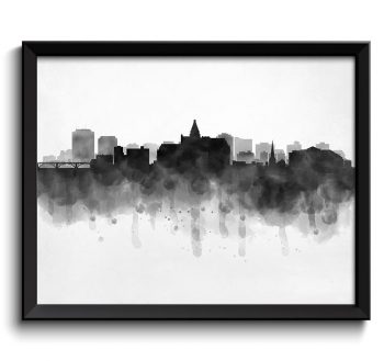 INSTANT DOWNLOAD Saskatoon Skyline Saskatchewan Canada Cityscape Art Print Poster Black White Grey Watercolor Painting