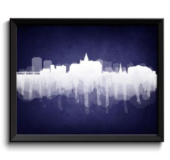 INSTANT DOWNLOAD Saskatoon Skyline Saskatchewan Canada Cityscape Art Print Poster Navy Blue White Watercolor Painting