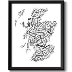 INSTANT DOWNLOAD Scotland Map Text Word Cloud Typography Black White Poster Print Europe Modern Abstract Landscape Wall Art Painting