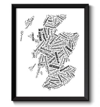 INSTANT DOWNLOAD Scotland Map Text Word Cloud Typography Black White Poster Print Europe Modern Abstract Landscape Wall Art Painting