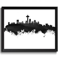 INSTANT DOWNLOAD Seattle Skyline Black White Grey Watercolor Painting Seattle Washington Seattle Wall Art Print Seattle Poster