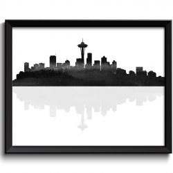 INSTANT DOWNLOAD Seattle Skyline Seattle Washington Seattle Wall Art Print Seattle Poster Black White Grey Watercolor Painting