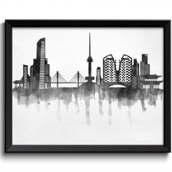 INSTANT DOWNLOAD Seoul Skyline City Black White Grey Cityscape Print Poster South Korea Asia Modern Abstract Landscape Art Painting