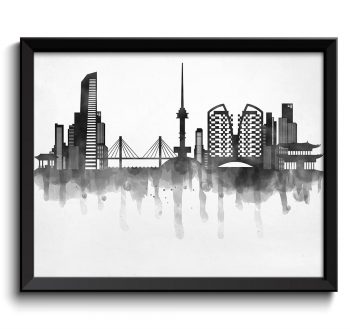 INSTANT DOWNLOAD Seoul Skyline City Black White Grey Cityscape Print Poster South Korea Asia Modern Abstract Landscape Art Painting