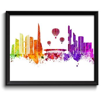 INSTANT DOWNLOAD Seoul Skyline Painting Poster Print Wall Decor Seoul Wall Art Green Yellow Pink Red Purple Pink South Korea Map Home Decor