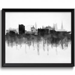 INSTANT DOWNLOAD Sheffield Skyline England Europe Cityscape Art Print Poster Black White Grey Watercolor Painting