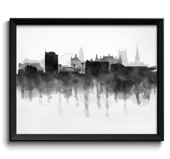 INSTANT DOWNLOAD Sheffield Skyline England Europe Cityscape Art Print Poster Black White Grey Watercolor Painting