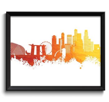 INSTANT DOWNLOAD Singapore Red Orange Yellow Skyline Painting Poster Print Wall Decor Singapore Wall Art Asia City Map Home Decor Wall Art