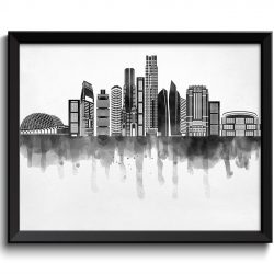INSTANT DOWNLOAD Singapore Skyline City Black White Grey Cityscape Print Poster Asia Modern Abstract Landscape Art Painting