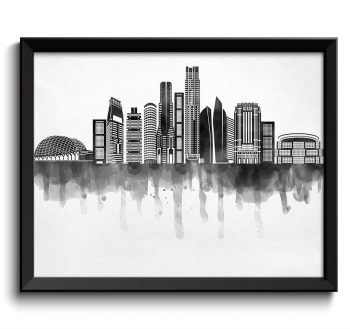 INSTANT DOWNLOAD Singapore Skyline City Black White Grey Cityscape Print Poster Asia Modern Abstract Landscape Art Painting