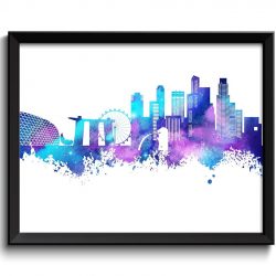 INSTANT DOWNLOAD Singapore Skyline Painting Poster Print Navy Blue Turquoise Purple Wall Decor Wall Art Asia City Map Home Decor Wall Art