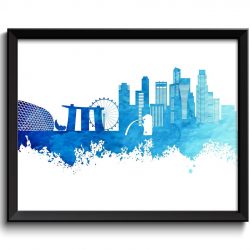 INSTANT DOWNLOAD Singapore Skyline Painting Poster Print Navy Blue Turquoise Singapore Wall Decor Singapore Wall Art Asia Map Home Decor