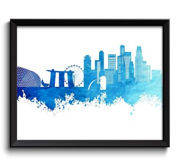 INSTANT DOWNLOAD Singapore Skyline Painting Poster Print Navy Blue Turquoise Singapore Wall Decor Singapore Wall Art Asia Map Home Decor