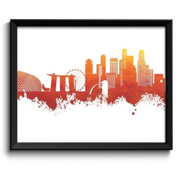 INSTANT DOWNLOAD Singapore Skyline Painting Poster Print Red Yellow Wall Decor Singapore Wall Art Asia City Map Home Decor Wall Art