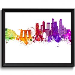 INSTANT DOWNLOAD Singapore Skyline Painting Poster Print Singapore Wall Decor Singapore Art  Green Yellow Pink Red Purple Pink Asia City