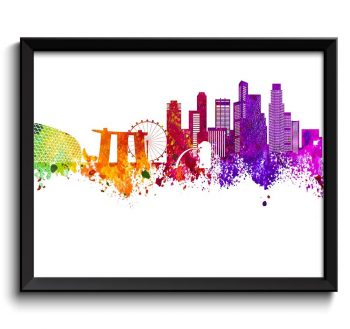 INSTANT DOWNLOAD Singapore Skyline Painting Poster Print Singapore Wall Decor Singapore Art  Green Yellow Pink Red Purple Pink Asia City