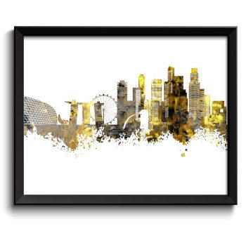 INSTANT DOWNLOAD Singapore Skyline Painting Poster Print Yellow Grey Black Singapore Wall Decor Singapore Wall Art Asia City Map Home Decor