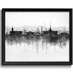 INSTANT DOWNLOAD Sochi Skyline Russia Cityscape Art Print Poster Black White Grey Watercolor Painting Landscape Home Decor Wall Art