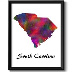 INSTANT DOWNLOAD South Carolina Map State Watercolor Painting Poster Print USA United States Landscape Art Colorful Rainbow