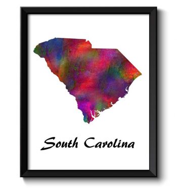 INSTANT DOWNLOAD South Carolina Map State Watercolor Painting Poster Print USA United States Landscape Art Colorful Rainbow