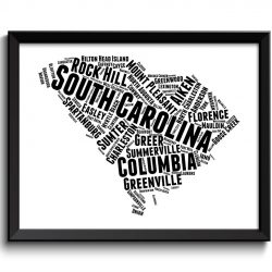 INSTANT DOWNLOAD South Carolina Map Typography Print Text Word Cloud Black White Poster Print USA United States Landscape Wall Art Painting