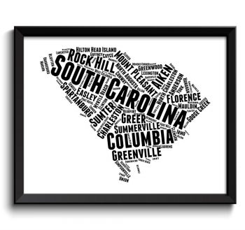 INSTANT DOWNLOAD South Carolina Map Typography Print Text Word Cloud Black White Poster Print USA United States Landscape Wall Art Painting