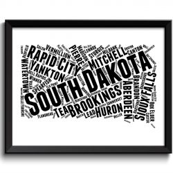 INSTANT DOWNLOAD South Dakota Map State Text Word Cloud Black White Poster Print USA United States Modern Abstract Print Landscape Wall Art