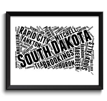 INSTANT DOWNLOAD South Dakota Map State Text Word Cloud Black White Poster Print USA United States Modern Abstract Print Landscape Wall Art