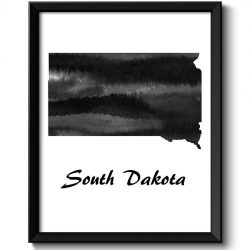 INSTANT DOWNLOAD South Dakota Map State Watercolor Painting Poster Print USA United States Abstract Landscape Art Black White Grey