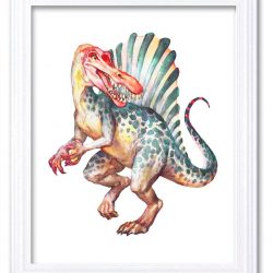 INSTANT DOWNLOAD Spinosaurus Watercolor Red Yellow Blue Dinosaur Print Dinosaur Wall Art Children Nursery Art Poster Home Decor Painting