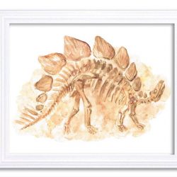 INSTANT DOWNLOAD Stegosaurus Watercolor Dinosaur Bones Beige Print Dinosaur Fossils Wall Art Children Nursery Art Poster Home Decor Painting