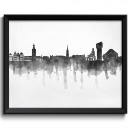 INSTANT DOWNLOAD Stockholm Skyline City Black White Grey Cityscape Sweden Europe Famous Landmarks Poster Print Landscape Art Painting