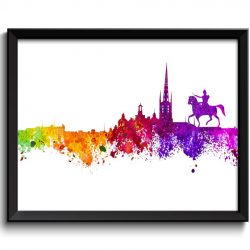 INSTANT DOWNLOAD Stockholm Skyline Colorful Sweden Europe City Watercolor Cityscape Poster Print Landscape Art Painting Red Purple Pink