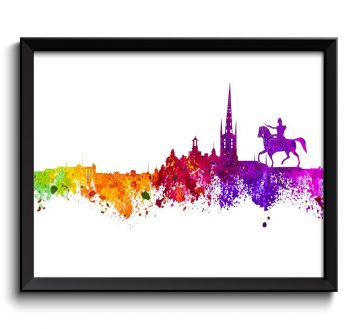 INSTANT DOWNLOAD Stockholm Skyline Colorful Sweden Europe City Watercolor Cityscape Poster Print Landscape Art Painting Red Purple Pink