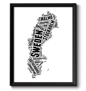 INSTANT DOWNLOAD Sweden Map Text Words Typography Print Black White Poster Print Europe Country Modern Abstract Landscape Art Painting