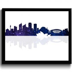 INSTANT DOWNLOAD Sydney Skyline Australia City Navy Blue Sky Green Watercolor Cityscape Poster Print Abstract Landscape Art Painting