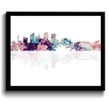 INSTANT DOWNLOAD Sydney Skyline Australia City Pink Purple Blue Beige Watercolor Cityscape Poster Print Abstract Landscape Art Painting