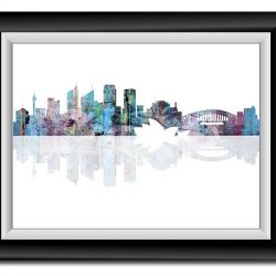 INSTANT DOWNLOAD Sydney Skyline Australia City Pink Purple Blue Green Watercolor Cityscape Poster Print Abstract Landscape Art Painting