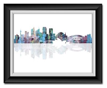 INSTANT DOWNLOAD Sydney Skyline Australia City Pink Purple Blue Green Watercolor Cityscape Poster Print Abstract Landscape Art Painting