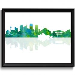 INSTANT DOWNLOAD Sydney Skyline Australia City Teal Green Turquoise Blue Watercolor Cityscape Poster Print Abstract Landscape Art Painting