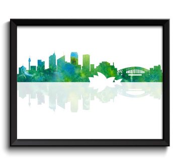 INSTANT DOWNLOAD Sydney Skyline Australia City Teal Green Turquoise Blue Watercolor Cityscape Poster Print Abstract Landscape Art Painting