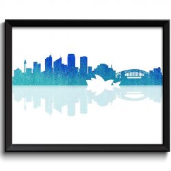 INSTANT DOWNLOAD Sydney Skyline Australia City Teal Royal Blue Turquoise Watercolor Cityscape Poster Print Abstract Landscape Art Painting