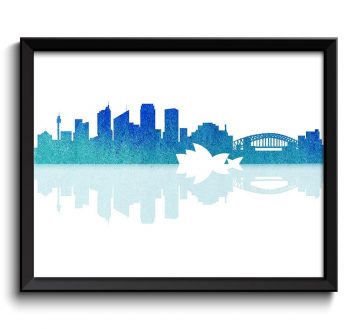 INSTANT DOWNLOAD Sydney Skyline Australia City Teal Royal Blue Turquoise Watercolor Cityscape Poster Print Abstract Landscape Art Painting