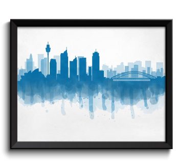 INSTANT DOWNLOAD Sydney Skyline Australia Cityscape Art Print Poster Blue Turquoise Watercolor Painting