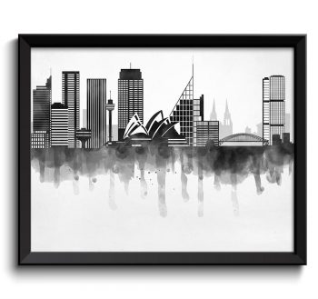 INSTANT DOWNLOAD Sydney Skyline City Black White Grey Cityscape Poster Print Australia Modern Abstract Landscape Art Painting